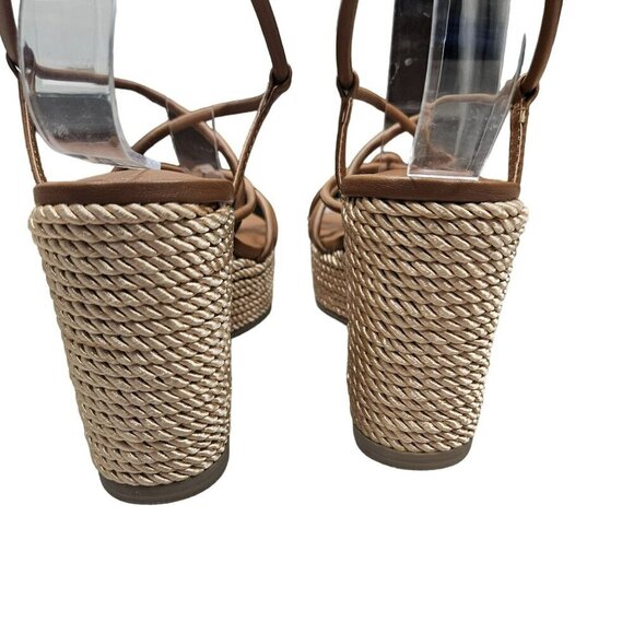 SM New York July Brown Wedge Heels Espadrille Sandals Straps Women 8M Man Made - Picture 6 of 12